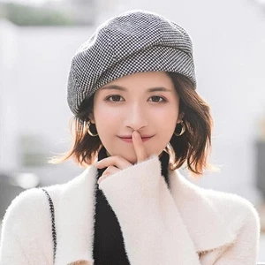 Damen Ballonmütze Schirmmütze Kappe mit Schirm Barett Mütze Einfarbig - Bild 1 von 24