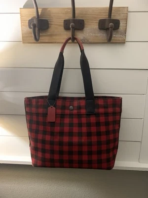 Bolso grande Coach Buffalo a cuadros rojo negro Foto 1 de 4