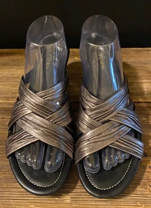 Cole Haan Gray Leather Criss Cross Wedge Sandals Size 9B Comfort Support - Picture 1 of 12