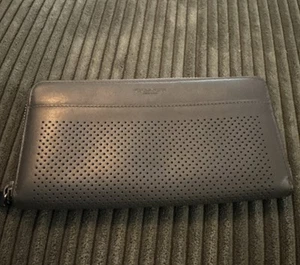 Gray Coach Wallet Zip Around Perforated Leather Beautiful - Picture 1 of 8
