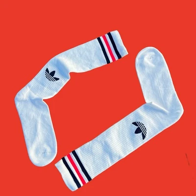 adidas Mens off white with stripes logo knee high sports socks size L - Image 1 of 4