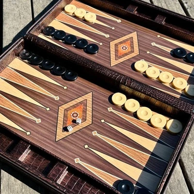 Backgammon Set Krokodil Kunstleder Vintage Handarbeit Brett -... - Bild 1 von 4