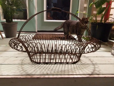 Antique XLarge French Heavy Wire Basket Flower Farm House RARE Garden Primitive Cover