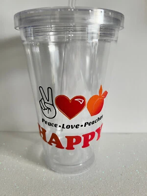 Peace Love Peaches Glossy Glitter Vinyl 16oz Acrylic Custom Tumbler - Image 1 of 3
