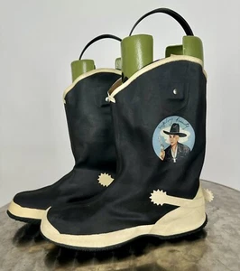 Vintage Hopalong Cassidy 1950s Rain Boots Cowboy Boots Black White rubber - Picture 1 of 24