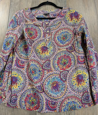 Talbots Top Womens 10 Petite Multicolor Print Long Lightweight BOHO Preppy - Image 1 of 4