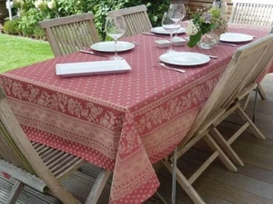 Tischdecke Jacquard 160x290 cm rot Blümchen aus Frankreich mit Teflonschutz - Bild 1 von 5