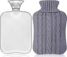 Hot Water Bottle with Cover Knitted, Transparent Hot Water Bag 2 Liter - White (