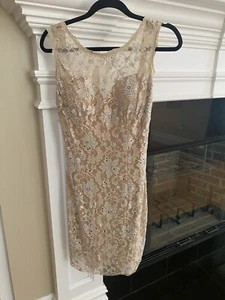 NWT Jovani Neiman Marcus Women’s Champagne Iridescent Sequin Beaded Tank Dress 8 - Picture 1 of 15