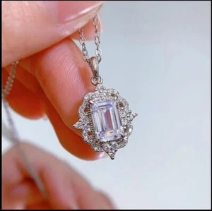 2Ct Emerald Cut Lab-Created Diamond Women's Beauty Pendant 14K White Gold Plated - Picture 1 of 8