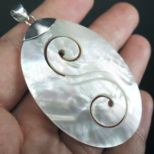 Ciondolo grande ovale in argento sterling 925 madreperla gioiello, MOPP-95 - Foto 1 di 5