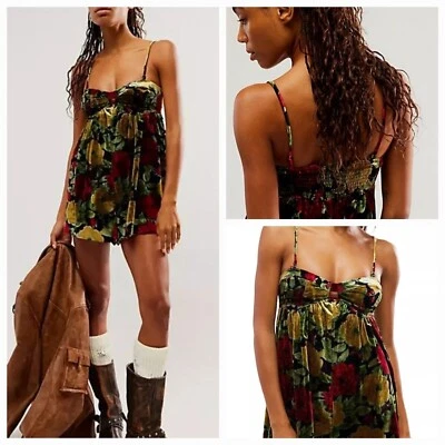 Free People Luna Romper XS Velvet Fairycore Whimsigoth Dark Boho Playsuit NEW - Image 1 of 4