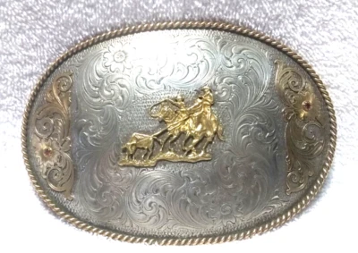 Montana Plateros Placa de Plata Esterlina Enorme Equipo Hebilla de Cuerda Personalizada Excelente Foto 1 de 4