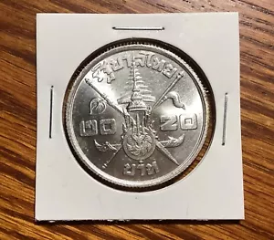 Thailand 2506 (1963) Rama IX Birthday 20 Baht Silver Coin (UNC) - Picture 1 of 2