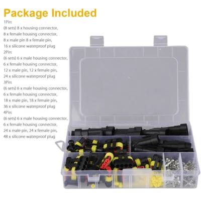 352pcs 1/2/3/4 Pin Automotive Electrical Wire Connector Plug Kit Waterproof Set - Image 1 of 4