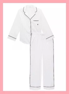 NEW Victoria's Secret Lightweight Cotton Long Pajama Set Pants Top White Size L - Picture 1 of 4