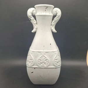 Amphora 15" Pottery Vase Crackle White Distressed Chippy Paint - Picture 1 of 6