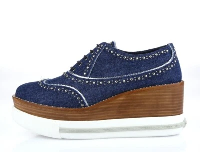 Womens MIU MIU 225972 denim w/ jewels platform oxfords shoes sz. 39 - Image 1 of 4