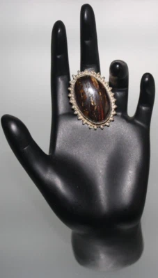 棕色老虎眼矩阵 0.925 纯银戒指 尺寸 8 女式时尚珠宝首饰 — 第 1/4 张图片