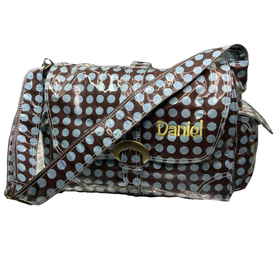 Kalencom Messenger Buckle Diaper Bag Chocolate Blue Dots - Image 1 of 4