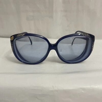 Vintage Stendhal Quartz 558 Sunglasses Blue w/ Swarovski Crystals Paris France - Image 1 of 4