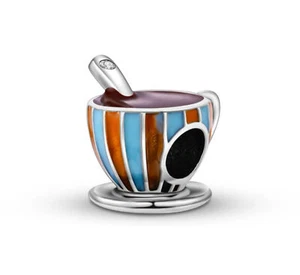 Genuine Sterling Silver 925 Coffee Charm Soup Hot Chocolate Mug Cup Saucer Tea - Picture 1 of 2