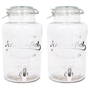 2 dispensadores de bebidas de vidrio de 6,5 L con jarra contenedor de limonada de agua fría grifo - Imagen 1 de 7