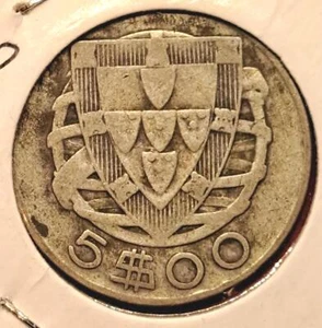 1947 Portugal 5 Escudos – .650 Silver – Nau Ship Design- FREE SHIP ⛵ (9.48) - Picture 1 of 2