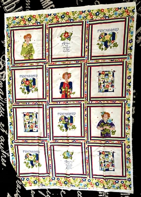 44WX31L FRIENDSHIP PATCHWORK FABRIC 12 QUILT Panels Cheater Connecting Threads - Image 1 of 4