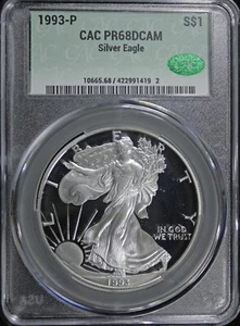 1993-P Silver Eagle CAC PR68 DCAM  (2531853) - Picture 1 of 4