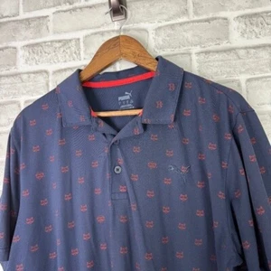 Puma Primary Navy Raccoon All Over Print Casual Golf Polo Shirt Mens Large Soft - Picture 1 of 7