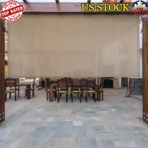 7ft Wide Outdoor Adjustable Roller Sun Shade Weather Resistant UV Block Beige US - Picture 1 of 11
