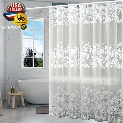Shower Curtain Liner, White Flower 4G PEVA Shower Liner, Plastic Waterproof Show - Image 1 of 4