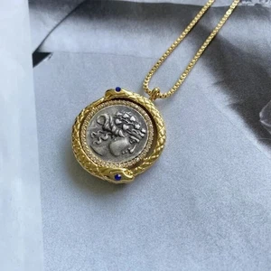 Colgante Moneda Retro Giratoria Hércules/Dioniso Vintage Tono Plata Collar Moneda - Imagen 1 de 6