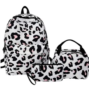 3pcs Women's Leopard Print Backpack with Lunch Bag & Pencil Bag in White - Picture 1 of 1