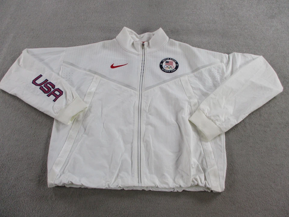 Chaqueta Nike Team EE. UU. Mujer Mediana Blanca Medalla Soporte Juegos Olímpicos Cremallera Completa Corredor de Vientos Foto 1 de 4