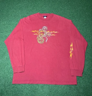 Vintage 90s Y2K Dragon Flame Long Sleeve T-shirt, skateboarding punk JNCO (XL) - Image 1 of 4