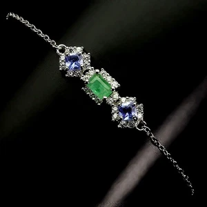 925 Sterling Silver Bracelet Octagon Emerald 5x3mm Tanzanite Gemstone Jewelry 8 - Picture 1 of 13