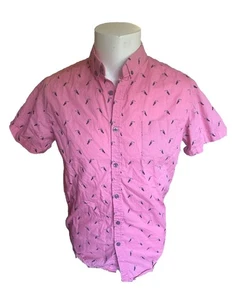 Men’s Novelty Pink Toucan Short Sleeve Button Down Tropical Slim Fit Shirt Sz S - Picture 1 of 5