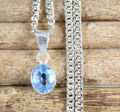 Colgante Natural Ovalado Aguamarina 2.15 Ct Piedras Preciosas Certificado Regalo Día de San Valentín Foto 1 de 4