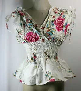 Top in vita Impero, bellissima stampa floreale, bianco, 100% cotone, - Foto 1 di 2
