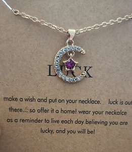 Gold Plated Birthstone Moon Star Pendant Necklace Dainty Chain/ Month :October - Picture 1 of 7