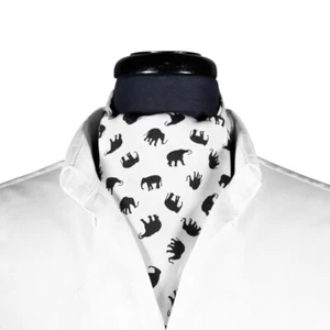 Cravatta Ascot cravatta bianca nera elefanti stampa animalier costume sciarpa cravatta formale - Foto 1 di 1