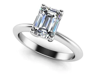 0.50 CT Emerald cut Lab grown Diamond solitaire 4 prong Ring in 14K white Gold - Picture 1 of 3