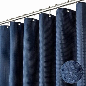 Extra Wide Shower Curtain 108" Waffle Weave Weighted Hotel Fabric Navy Blue - Picture 1 of 6