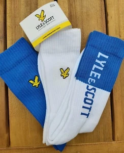 LYLE & SCOTT 40-46 7-11 Premium SPORTS CREW Trainer Socks WHITE / BLUE Draw - Picture 1 of 9