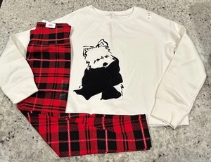 NWT Justice Girls Outfit Yorkie Plush Sweatshirt/Plaid Leggings Size 6 - Picture 1 of 5