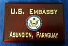 Ambassade des États-Unis Asuncion, Paraguay bord biseauté en bois de cerisier 4"X6"X.75" FABRIQUÉ AUX ÉTATS-UNIS