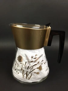 Vintage Douglas Glass Coffee Tea Carafe 6 Cup Gold Wheat - Picture 1 of 9