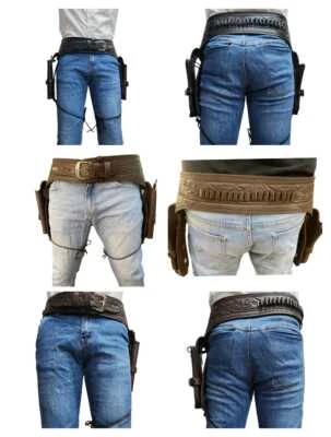 New Cowboy EMBOSSED Double Gun Belt Revolver Holster Original leather Western BE - Image 1 of 4